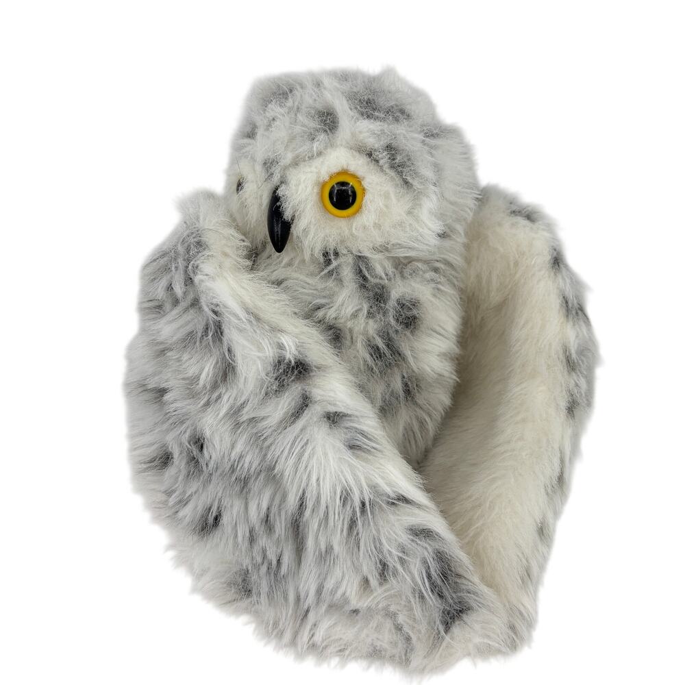 Folkmanis Spotted Snow Owl Plush Hand Puppet White Head Spins Vintage Furry Folk